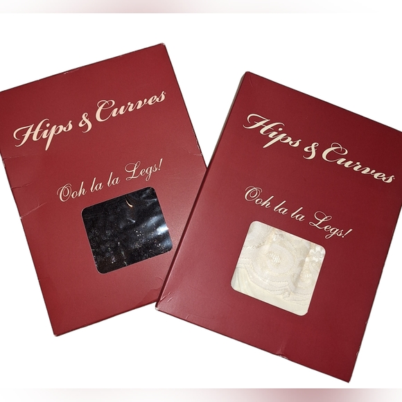 Hips and Curves Vntg Style Stockings 2 pair 1X/2X 1 black 1 white - Picture 1 of 4